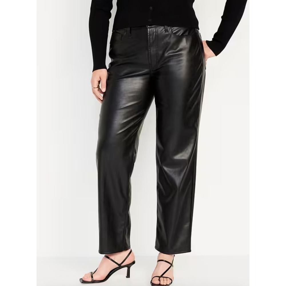 Old‎ Navy High-Rise OG Loose Faux Leather Pants Black Straight Edgy Night Out 10